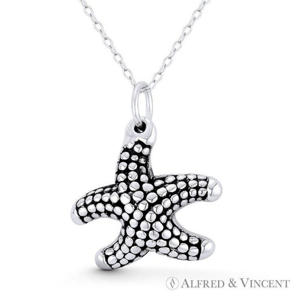 Starfish Ocean Sealife Charm Pendant in Oxidized .925 Sterling Silver